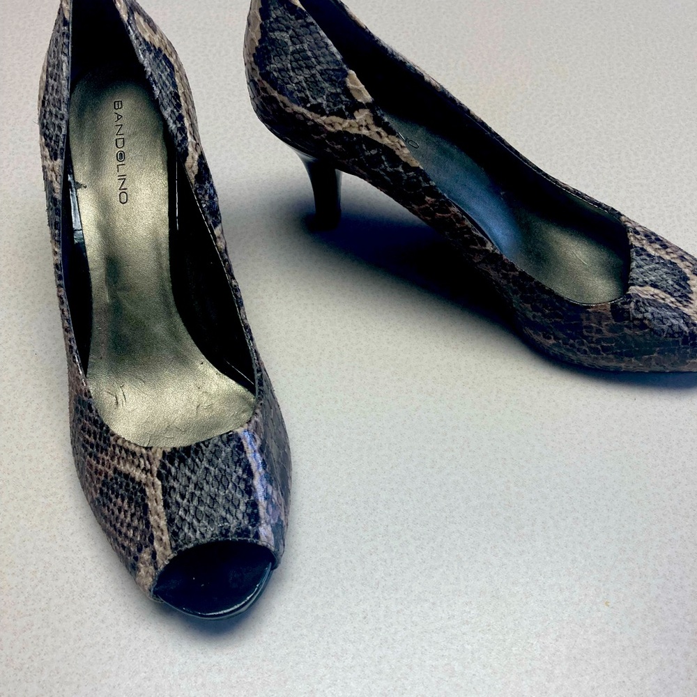 Bandolino Women's Snakeskin Peep Toe Heels - Brown